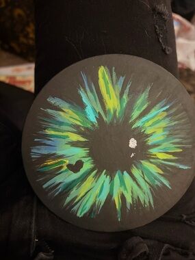 Hand-Painted Abstract Sunburst Wall Art - Blue Green